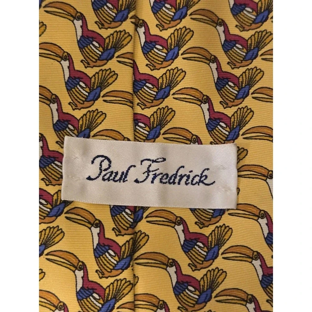 Paul Frederick All Silk Necktie Pelican Bird Yellow 58